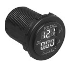 Einbau Volt / Amperemeter 6-30V / 0-10A – Frontansicht mit digitalem Display in Schwarz und Weiß.