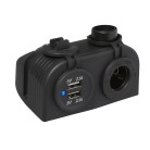 Overflademonteret USB-dobbelt stikdåse – sort med 2 x 2100mA porte til 12V/24V opladning.