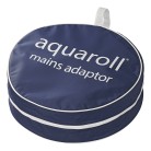 Ovenfra – Aquaroll-adapterpose i rund form med lynlås og logo i navy og hvid.