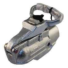 Knott Kugelkupplung AV50 – Seitenansicht mit Schlossmechanismus und Ø50 mm Kupplung in verzinktem Silber und Schwarz.