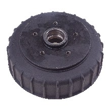 Bremstrommel Alko RB 2361 – Draufsicht auf schwarze, zylindrische Form mit 5 Löchern und zentralem Lager.