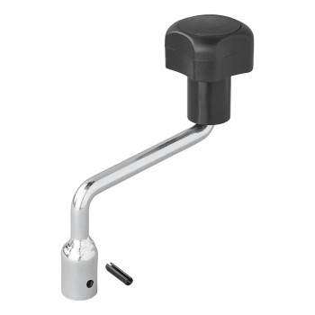 Replacement crank handle for support wheel Ø 16mm – side view showing black curved handle and silver detachable pin.