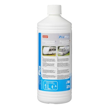 Forfra – ProPlus shampoo koncentrat 1 liter til campingvogne og autocampere i hvid og blå flaske.