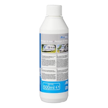 Flacone di Cleaner & Wax 500ml – prodotto per la pulizia di caravan e camper, con etichetta bianca e blu.