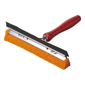 Car windscreen washer – front view with orange sponge and wooden handle, measuring approximately 20cm in length.