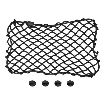 Bovenaanzicht van een zwart opbergnet elastiek 30 x 18cm – inclusief 4 bevestigingsmaterialen.