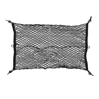 Ovenfra – elastisk bagagenet i sort med plastkroge i hjørnerne – størrelse 80 x 50 cm.