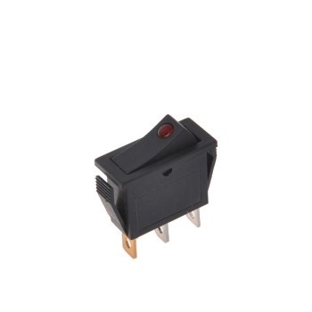 Wippschalter LED rot 12V / 24V – Frontansicht mit rotem LED-Indikator und schwarzem Gehäuse.