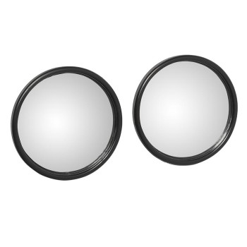 Runde Ø52mm blindvinkelspejle – sæt med 2 stk. i sort og sølv, forfra på hvid baggrund.