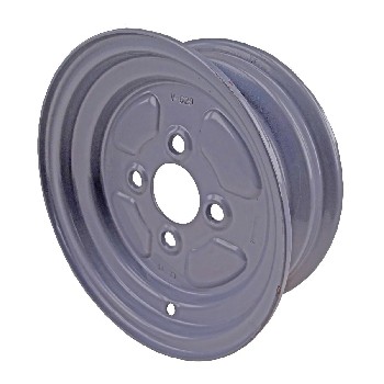 Felge 3.50 x 10 H2 – Schrägansicht mit 60mm Mittenloch und silberner Lackierung auf weißem Hintergrund
