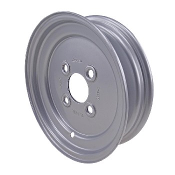Sivusta näkyvä Vanne 2.50 x 10 – hopea, 60 mm keskireikä, 100 mm pulttiympyrä, 4 reikää.