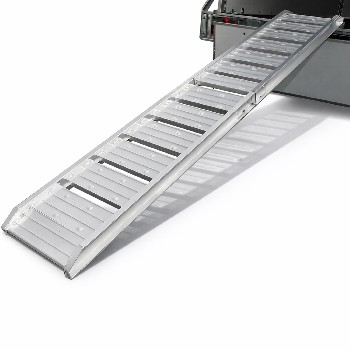Seitenansicht der klappbaren Alu Auffahrschiene – silberne Oberfläche und Tragkraft von 200 kg.
