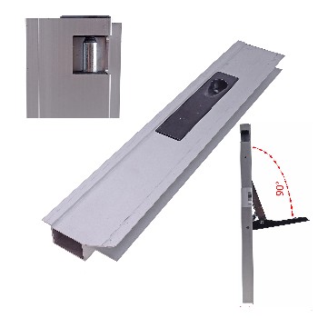 Detail aanzicht van een disselslot – 500 mm links – met zwart handvat en geanodiseerd aluminium.