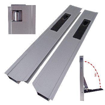 Vooraanzicht van set van 2 valbeveiliging – 600 mm aluminium met zwarte handgreep en boutvergrendeling.