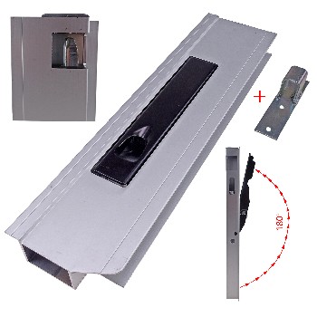 Oplegslot aluminium met aanslag 350mm – zwart gepoedercoat handvat voor linkse valdeur met 180° opening.