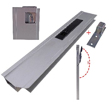 Aluminium drop side lock – front view showing left orientation and 180° black powder-coated steel handle.