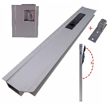 Aluminium drop side lock – front view showing 600 mm length and black powder-coated handle on the left side.