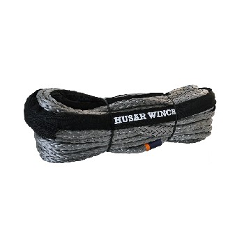Synthetic rope 14t 30m x 12mm – gray with black accents – front view on a plain white background.