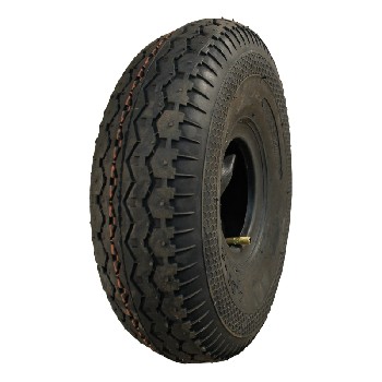 Zijaanzicht van de KINGS TIRE V-6504 band – zwart met rood profiel en ventiel voor steekwagens.
