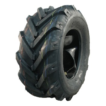 Dæk 16x6.50-8 KINGS TIRE V-8501 – sort med gule sidevægsmærker og V-mønster til traktorer.