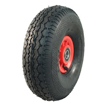 Wheel assembly 4.00-4 KINGS TIRE V-6504 – side view showcasing red plastic rim and V-6504 tread pattern.