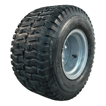 Sidevisning af Kompletthjul 18x8.50-8 KINGS TIRE V-3501 – sort dæk med grå stålfælg og 6PR konstruktion.