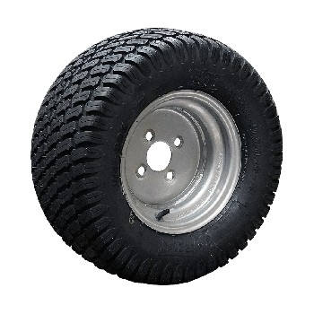 Roue complète BKT 20x10.00-10 – jante en acier gris et pneu noir, vue de côté sur fond blanc.