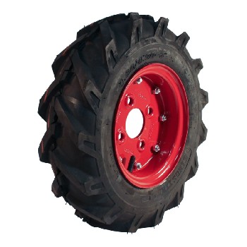Zijaanzicht van een KINGS TIRE V-8501 4PR trekkerwiel – zwarte band met rode velg en herkenbaar profiel.