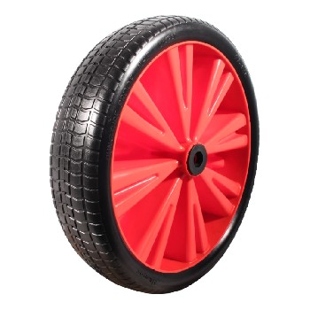 PU Tyre + Wheel 4.00x8 Block Novio – front view showing red block tread and black PU tire with a 20mm axle hole.