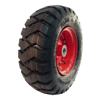 Roue complète 18x7-8 BKT PL-801 – jante en acier rouge avec pneu noir, vue en angle sur fond blanc.