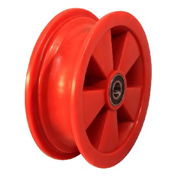 Jante 2.50Ax8 en plastique rouge – vue de côté montrant 8 rayons et un roulement à billes Ø20mm.