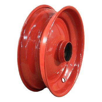 Steel rim 2.50Ax8H2 – side view showcasing the red finish and ball bearing seat design.