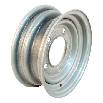 Zijaanzicht van een grijze stalen velg 4½Jx12H2 ET0 – met vijf montagegaten en een stevige afwerking.
