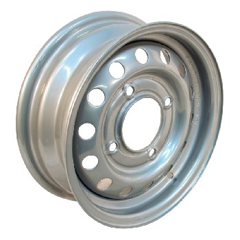 Jante acier grise 4½Jx13H2 ET25.4 – vue en angle montrant les multiples trous de montage sur fond blanc.