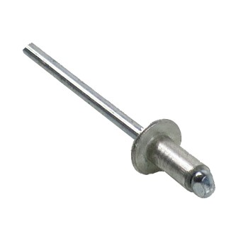 Blindniet Flachrundkopf – Frontansicht mit 4mm Durchmesser und 8mm Länge in silberner Farbe.