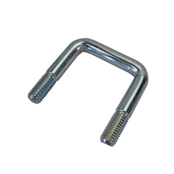 U-bolt M10 galvanisé – conception en U avec deux extrémités filetées – couleur argentée sur fond blanc.