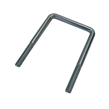 U-bolt M10 galvaniseret – forfra med en længde på 120 mm og bredde på 83 mm, i sølvfarvet stål.