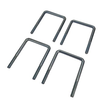 U-bolt M10 – top view showcasing the galvanized metallic grey finish and threaded ends in a set of four.