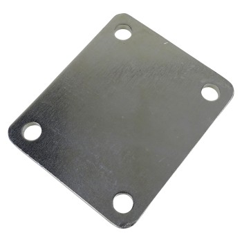 Bovenaanzicht van een gegalvaniseerde klemplaat 120 x 100 x 6mm – met 4 montagegaten en een zilveren afwerking.