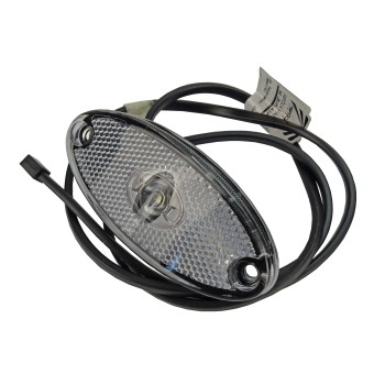 Aspöck Flatpoint II Positionsleuchte LED – Draufsicht mit ovaler Form, klarem Glas und schwarzem Kabel.