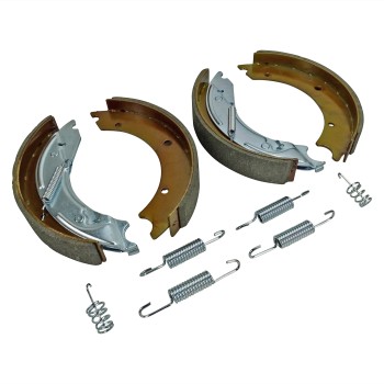 Ganasce freno vista frontale – rivestimento in freno marrone e supporto metallico argentato.