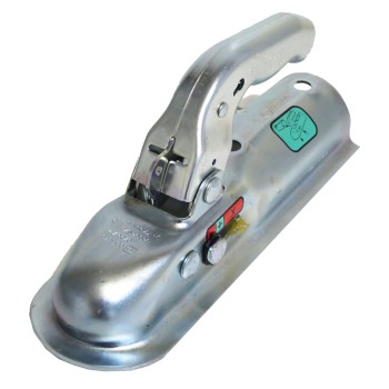 Attelage à boule Knott K 7,5-D – vue de face – en acier galvanisé avec mécanisme de levier et verrou de sécurité.