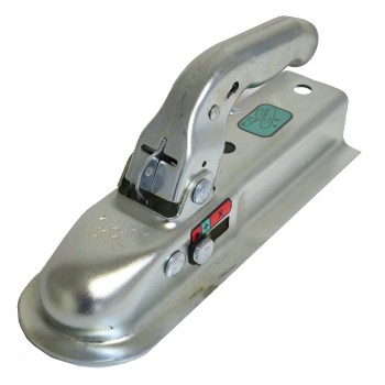 Bovenaanzicht van de Knott kogelkoppeling TYPE K 7,5-K – zilver en zwart met een hefmechanisme en veiligheidsvergrendeling.