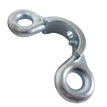 Detaljevisning af skillevægsholder med 2 huller – galvaniseret, sølvfarvet, til 46 mm rørdiameter.