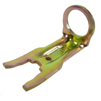 Pressure bracket for adjuster – front view showing gold metallic sheen and forked end with circular loop.