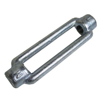 Écrou de tendeur M8 en angle – design à fente ouvert – couleur argent galvanisé.