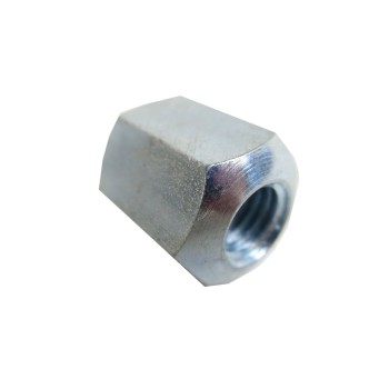 Écrou de serrage conique M10 galvanisé – forme hexagonale avec filetage interne sur fond blanc.