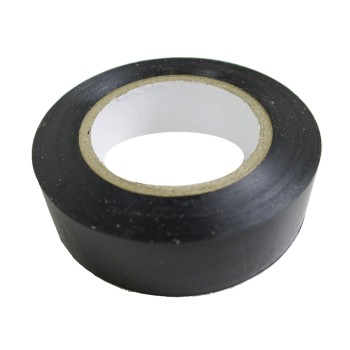 Isoleringstape PVC sort – rulle med en længde på 33 m og en bredde på 19 mm, placeret på en hvid baggrund.