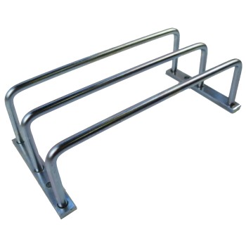 Lamp protection grille – side view showing three horizontal bars and mounting brackets in galvanized steel finish.