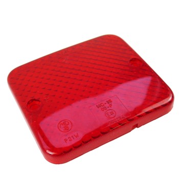 Aspöck replacement lens – top view showing red square light cover with textured surface and two mounting holes